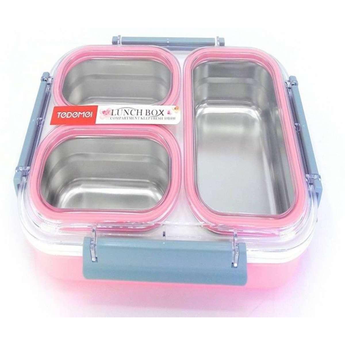 Picture of Clastik Tedmei Stainless Steel School Lunch Box for Kids and teenager,Transparent Lid - 1.2 Ltrs 3 Containers Lunch Box (1200 ml)