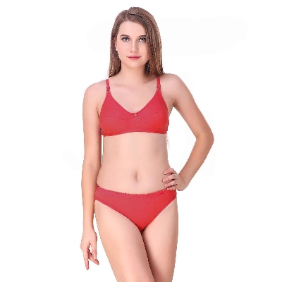 Picture of Xcilos Polycotton Non-Wired Bra & Panty Set Non Padded for Women & Girls Red