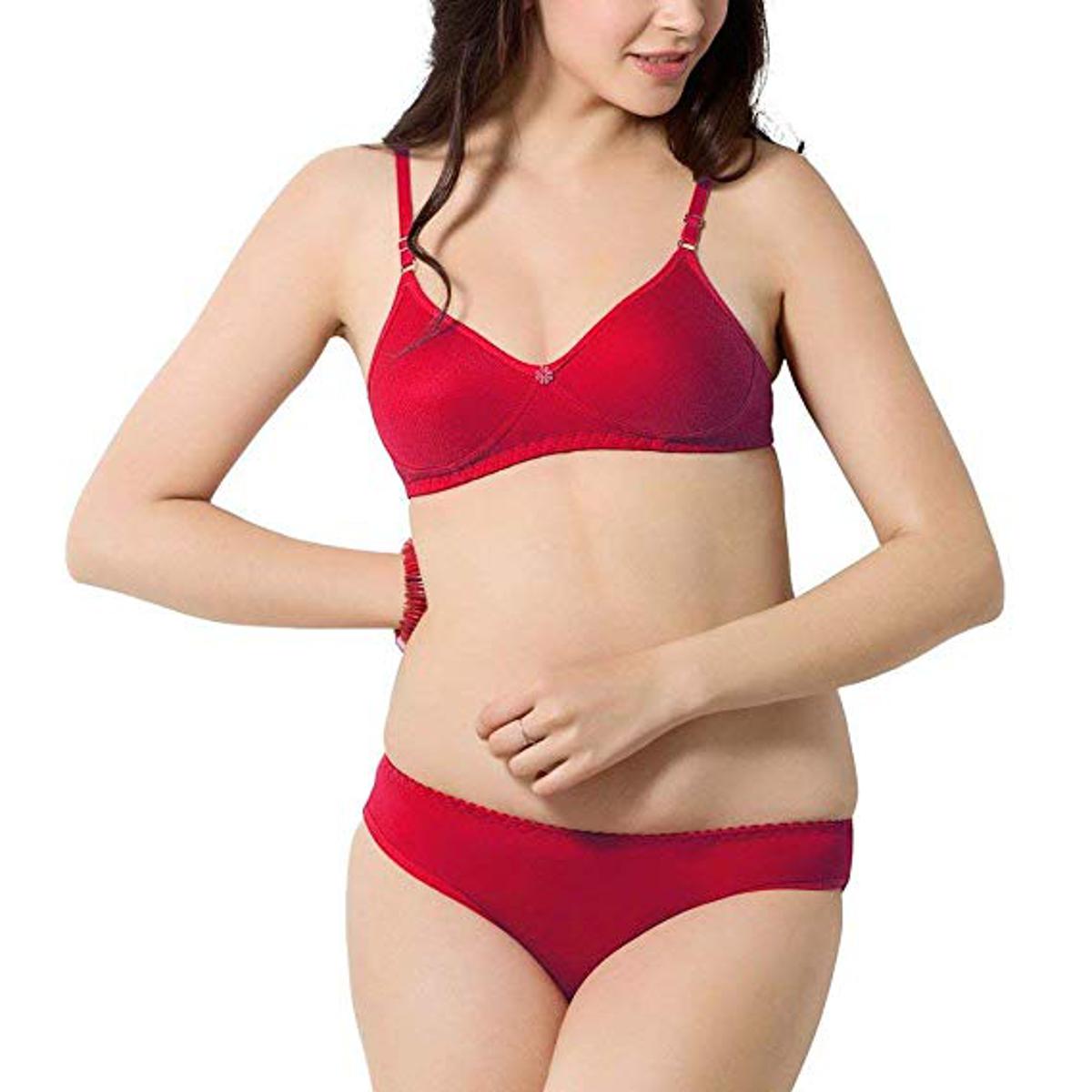 Picture of Xcilos Polycotton Non-Wired Bra & Panty Set  Non Padded for Women & Girls Red