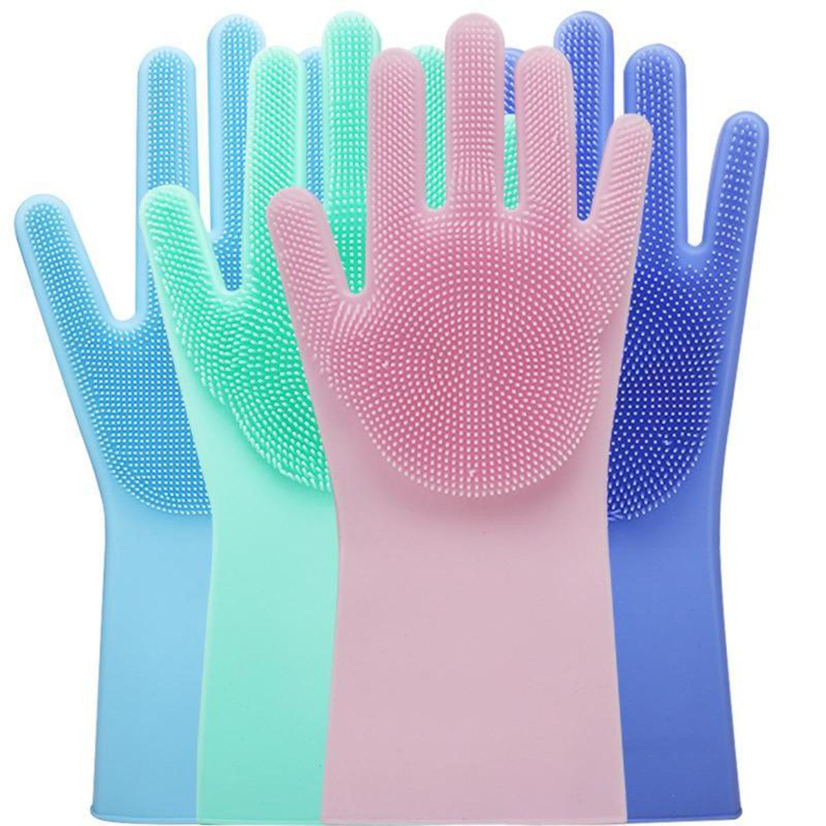 Picture of Silicone Cleaning Gloves with Wash Scrubber Reusable Brush Dish