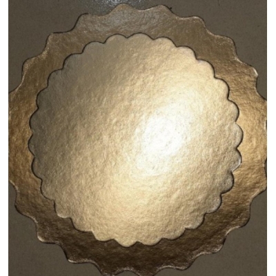 Picture of 8 10 Inches Round Tierd Cake Boards Combo - Cardboard Disposable Layered Cake Pizza Circle Scalloped Gold Stackable Tart Decorating Base Stand - 3 Pieces