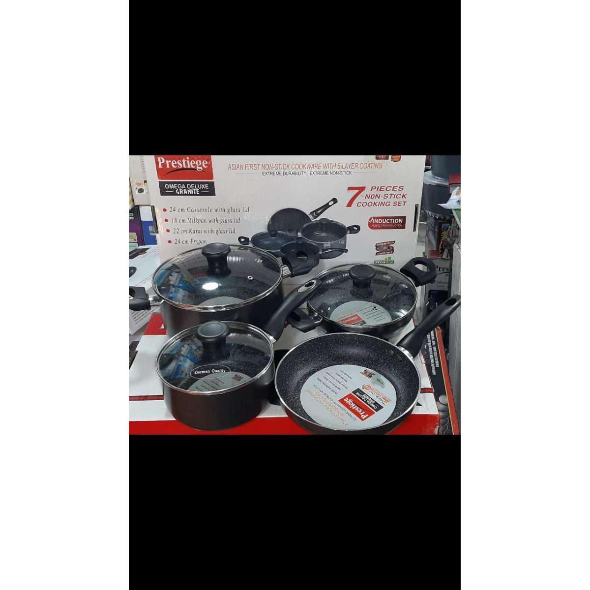 Picture of Prestige Omega Granite (Set of 7 Pieces with Sos Pan, korai, fry pan, milk pan ) Induction Bottom Cookware Set (Aluminium, 7 - Piece)