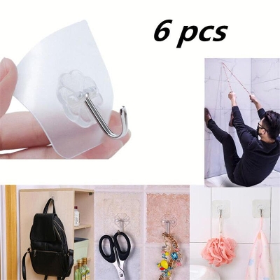 Picture of Strong Transparent Self Adhesive Door Hook Wall Hangers Wall Hooks Hanger for Bathroom Kitchen Storage[6 PIC ]