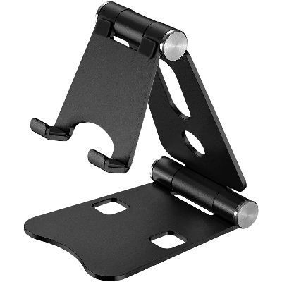 Picture of Desktop Cell Phone Stand, Double Adjustable Mobile Phone Tablet Holder, Aluminum Portable Desk Stand for iPhone 11, iPhone X, iPhone 8 7, Samsung, Galaxy S9 S8, iPad (Black)