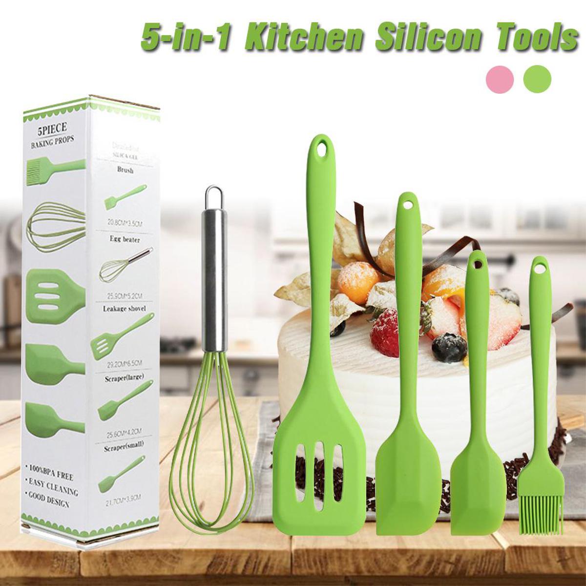 Picture of 5 piece baking props baking tools bakeware Silicone Baking Props 5 in 1 Baking/Cooking Silicone Tools 5-in-1 Kitchen Silicon tools Baking Tools 5 Piece Set Silicone Scraper Egg Beater Cake Wipe Brush Cooking Utensils / 5 Pcs Silicone Baking Utensils Cooki