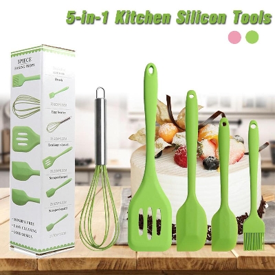 Picture of 5 piece baking props baking tools bakeware Silicone Baking Props 5 in 1 Baking/Cooking Silicone Tools 5-in-1 Kitchen Silicon tools Baking Tools 5 Piece Set Silicone Scraper Egg Beater Cake Wipe Brush Cooking Utensils / 5 Pcs Silicone Baking Utensils Cooki
