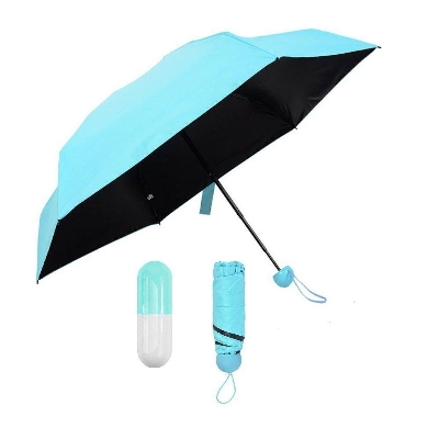 Picture of Sky Blue 7" Mini Folding Umbrella with Cute Capsule Case