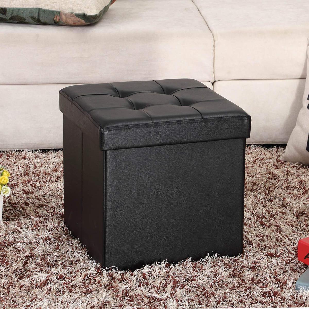 Picture of Square Shape PU Leather Rest Stool 13"13"13" - Black