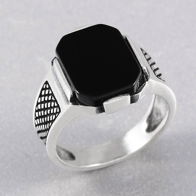 Picture of Black Natural Stone Mens Finger Ring Stainless Steel men and women