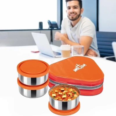 Picture of মিল্টন ট্রিয়াম স্টেইনলেস স্টিল টিফিন বক্স, প্রতিটি 3 টি টি কন্টেইনার 280 ml, সায়ান 3 কনটেইনার লাজ্চ বক্স (840 ml) লাঞ্চ বক্স