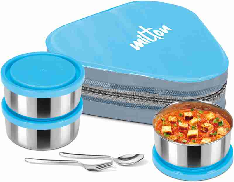 Picture of মিল্টন ট্রিয়াম স্টেইনলেস স্টিল টিফিন বক্স, প্রতিটি 3 টি টি কন্টেইনার 280 ml, সায়ান 3 কনটেইনার লাজ্চ বক্স (840 ml) লাঞ্চ বক্স
