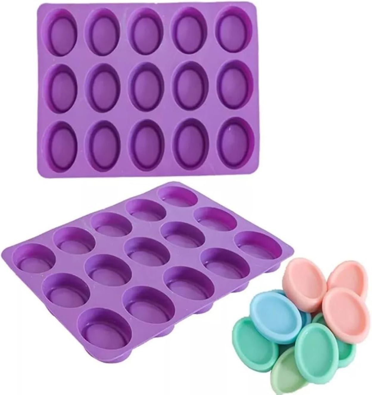Picture of 15 Cavities Raised Bottom Oval Shape Silicone Mould/Mold ,Soap Cake Making Mould,