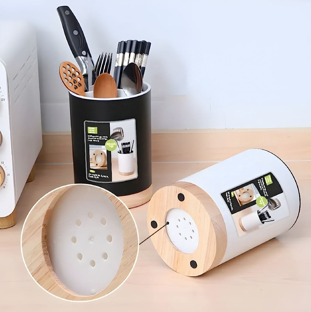 Picture of cutlery holder 3 compartment high quality plastic wooden colour China 1 pis