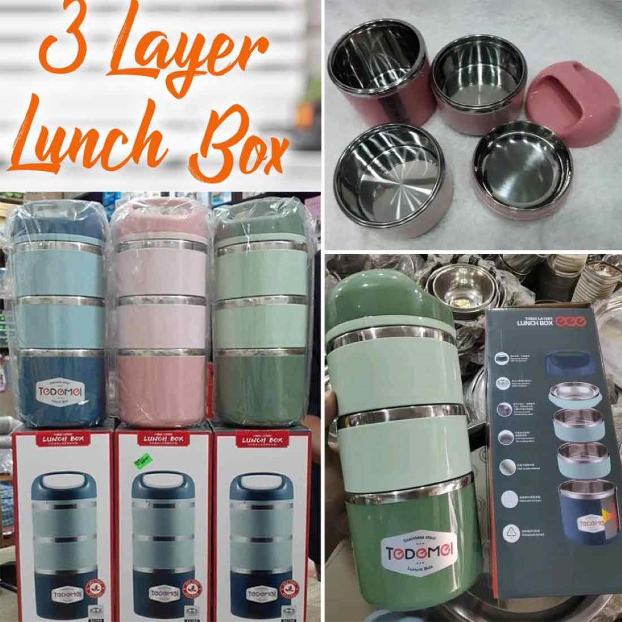 Picture of Tedemei Brand 3.5 Layers 1.43 Liters Stainless Steel Lunch Box with additional layer at the top