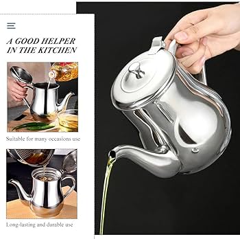 Picture of Stainless Steel Oil Strainer Pot Container Jug Storage with filter Cooking Oil Pot 1000 ml