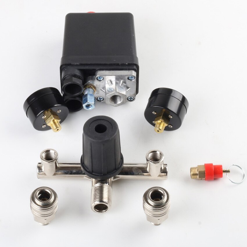 Picture of 220V 90-125PSI Air Compressor Pressure Control Switch with Pressure Regulator Gauges Safety Valve Fittings, Normally Closed