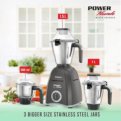 Picture of Havells Power Hunk 800 Watts Mixer Grinder (3 Jars) - 6203277