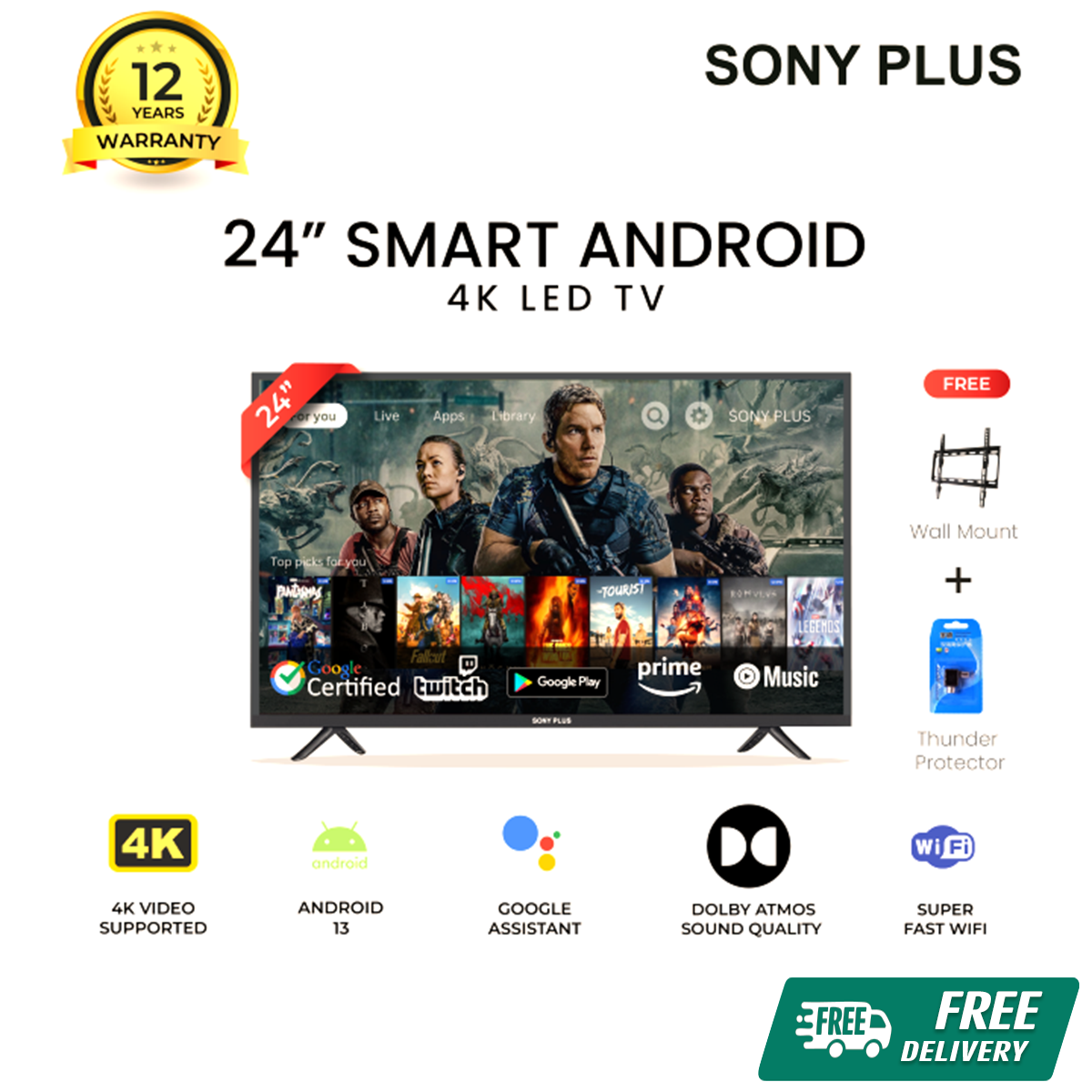 Picture of Sony Plus 24 inch Smart Android HD Ready 4K Supported LED TV