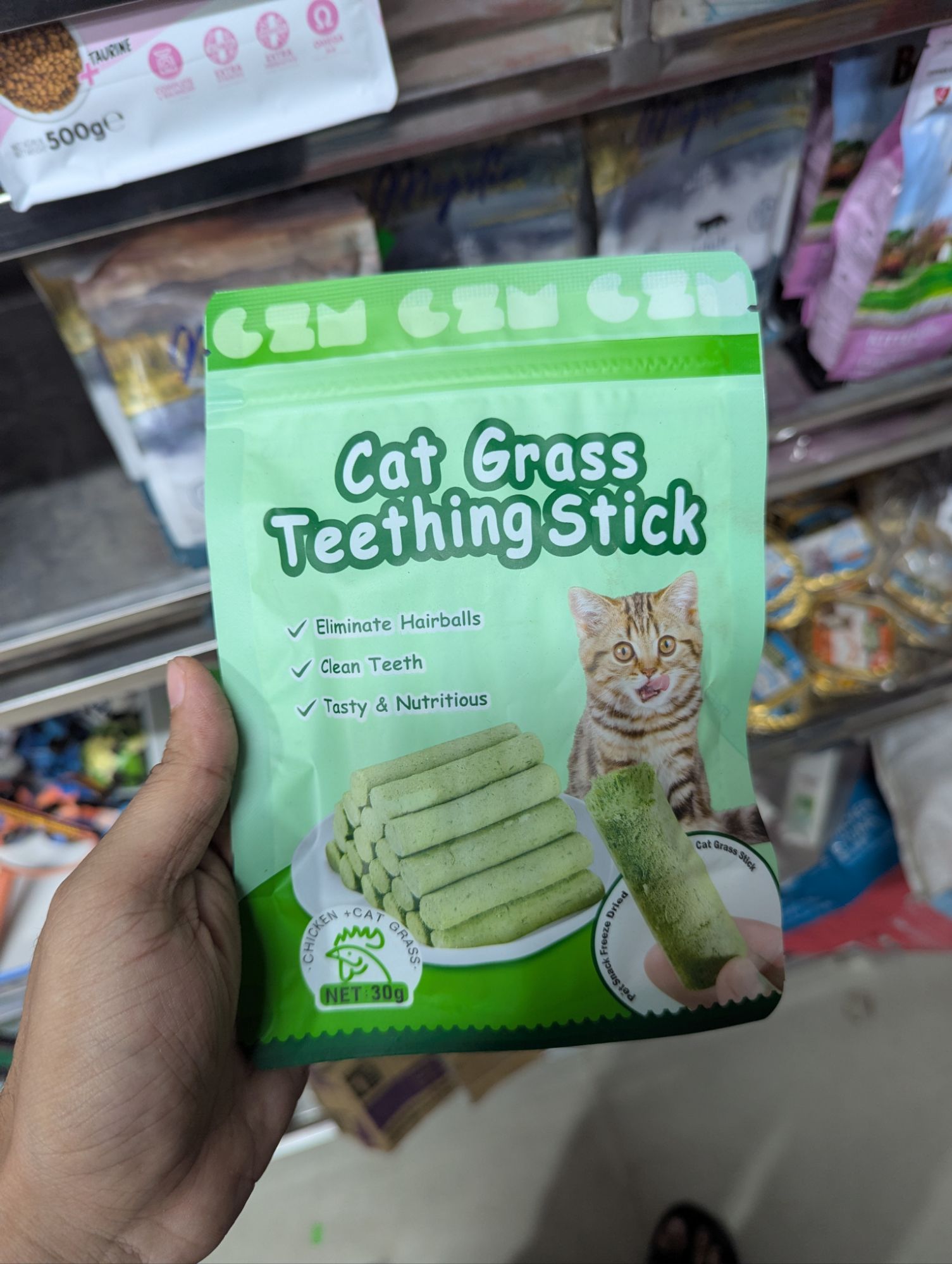 Picture of Cat Grass Teething Stick for Control Hairball,Nutrition and Cleaning teeth 30 gm(6 pcs)