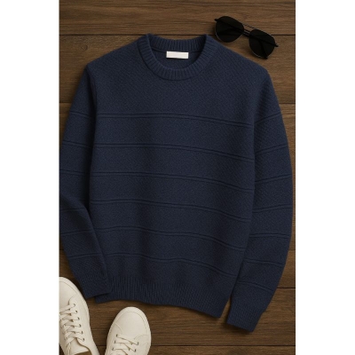 Picture of Casual Knitted Office Going Vintage Crew Neck Round Shape Polo Jumper Sweater for Men