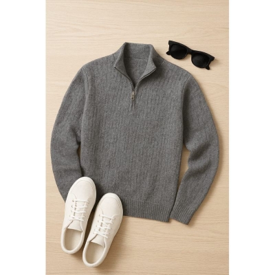 Picture of Men's Quarter Zip Sweaters Slim Fit Lightweight Knitted Mock Neck Pullover Casual Polo Sweaters