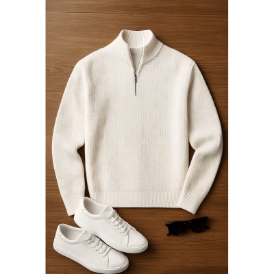 Picture of Men's Quarter Zip Sweaters Slim Fit Lightweight Knitted Mock Neck Pullover Casual Polo Sweaters