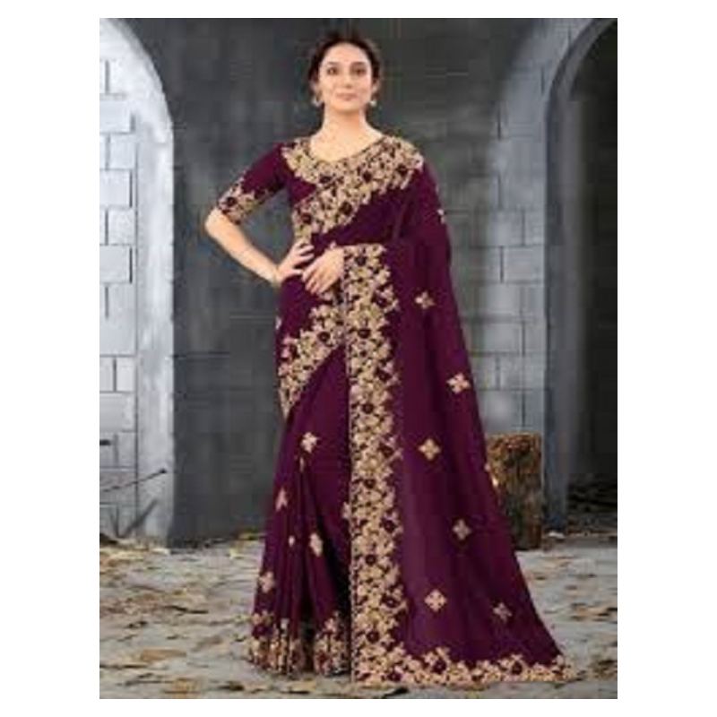 Picture of Georgette Embroidery High Quality Stylish Saree for Women