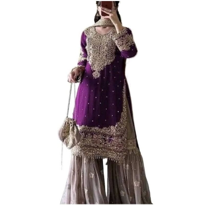 Picture of High Quality Embroidery New Stylish Ready Made Party sharara Suit Dress for Women