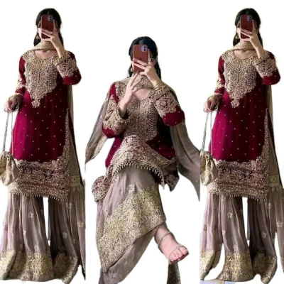 Picture of High Quality Embroidery New Stylish Ready Made Party sharara Suit Dress for Women