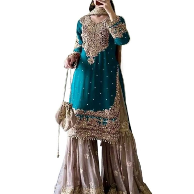 Picture of High Quality Embroidery New Stylish Ready Made Party sharara Suit Dress for Women