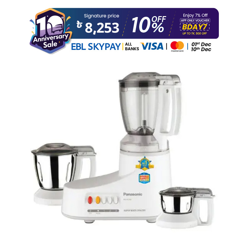 Picture of Panasonic 1000 Watt 6 In 1 Super Mixer Grinder Heavy Duty Mixer Grinder (MX-AC300) White
