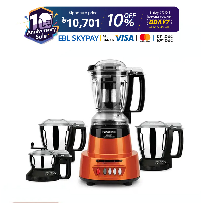 Picture of Panasonic 1500W Mixer Grinder Stainless Steel 4 Jar Set MX-AV425 Orange (Best Price)