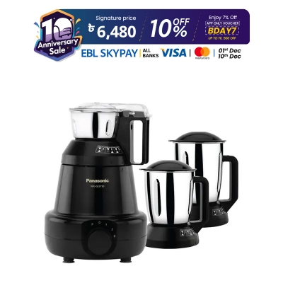 Picture of Panasonic 1200W Heavy Duty 6-in-1 Mixer Grinder, 3 Jars (MX-GE3750) Black