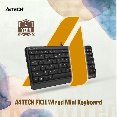 Picture of A4TECH FK11 Wired Mini Keyboard - Compact Size - Sleek Round-Square Keycaps - Multimedia Hot Keys - USB - For PC/Laptop - Black