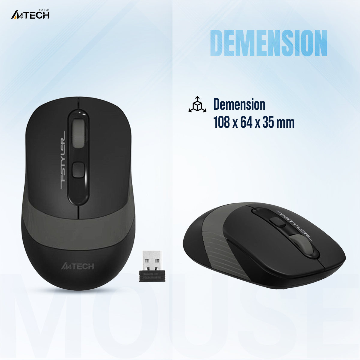 Picture of A4tech FG10 Fstyler Wireless Mouse - 2.4G Wireless Mouse - 2000 DPI - Grey/Blue/Orange