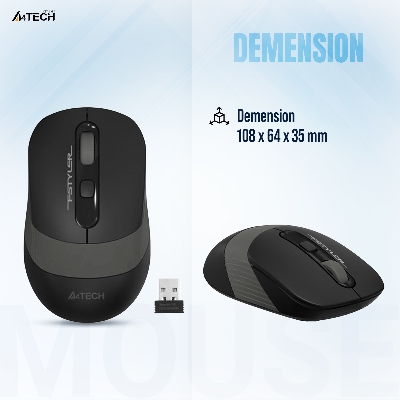 Picture of A4tech FG10 Fstyler Wireless Mouse - 2.4G Wireless Mouse - 2000 DPI - Grey/Blue/Orange