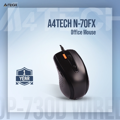 Picture of A4TECH N-70FX Office Mouse - 1600 DPI 4-Level Adjustable - Dual-function key - For PC/Laptop - Black