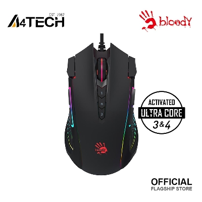 Picture of A4TECH BLOODY J90s 2-Fire RGB Animation Gaming Mouse - 8,000 CPI Optical Sensor - 10 Programmable Buttons - 2000Hz Report Rate - Key Response 1ms - Soft Rubber Grips - Metal X'Glide Armor Boot - Ultra Core Activated - Black