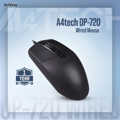 Picture of A4tech OP-720 Wired Mouse - 1200 DPI - For PC/Laptop - Black