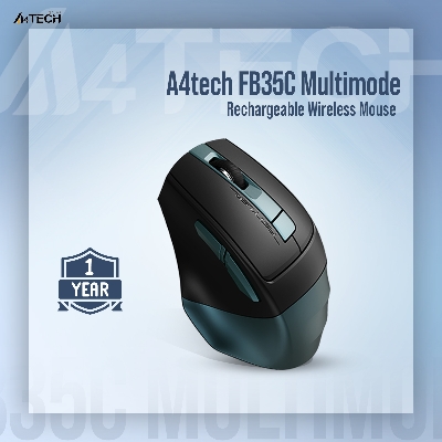 Picture of A4tech FB35C Multimode Rechargeable Wireless Mouse - Bluetooth + 2.4G Wireless - Rechargeable Type C - 2400 DPI - Connects 3 Devices - For PC/Laptop/Tablet/Smart TV - Midnight Green/Smokey Grey