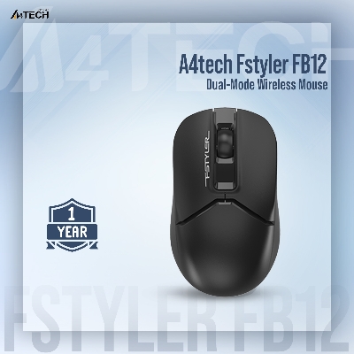Picture of A4tech Fstyler FB12 Dual-Mode Wireless Mouse - Bluetooth & 2.4G Mouse - Connect upto 3 Devices - 1200 DPI - For PC/Laptop/Tablet/Smart TV - Black/White