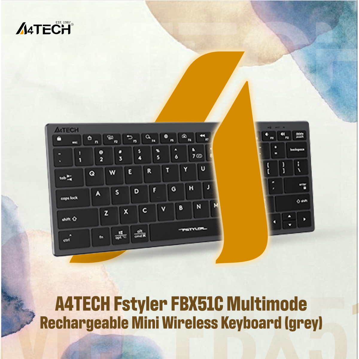 Picture of A4TECH Fstyler FBX51C Multimode Rechargeable Mini Wireless Keyboard - Dual Connectivity (Bluetooth + 2.4GHz) - Rechargeable Design - Chocolate Keycaps - For Windows / Mac / iOS / Chrome / Android / Harmony OS. - Grey/Matcha Green