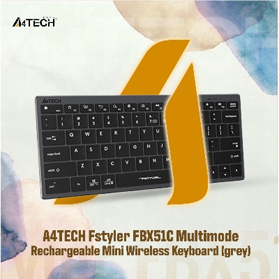 Picture of A4TECH Fstyler FBX51C Multimode Rechargeable Mini Wireless Keyboard - Dual Connectivity (Bluetooth + 2.4GHz) - Rechargeable Design - Chocolate Keycaps - For Windows / Mac / iOS / Chrome / Android / Harmony OS. - Grey/Matcha Green