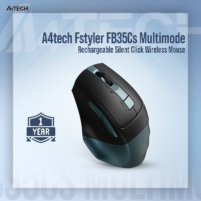 Picture of A4tech Fstyler FB35Cs Multimode Rechargeable Silent Click Wireless Mouse - Silent Click - Bluetooth + 2.4G Wireless - Rechargeable Type C- 2000 DPI - Connects 3 Devices - For PC/Laptop/Tablet/Smart TV - Midnight Green