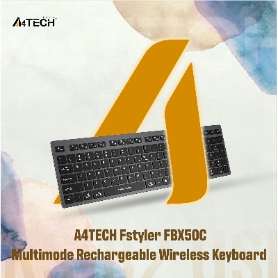 Picture of A4TECH Fstyler FBX50C Multimode Rechargeable Wireless Keyboard - Dual Connectivity (Bluetooth + 2.4GHz) - Rechargeable Design - Chocolate Keycaps - For Windows / Mac / iOS / Chrome / Android - Grey