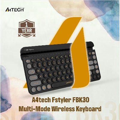 Picture of A4tech Fstyler FBK30 Multi-Mode Wireless Keyboard - 2.4G & Bluetooth Connection - Mobile/Tablets Stand - Round Keycaps - Compact Size - Compatible with Windows / Mac / iOS / Android - Blackcurrent