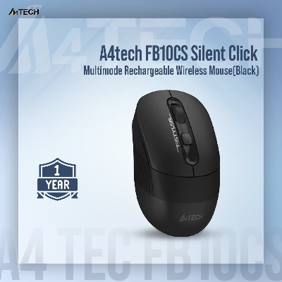 Picture of A4tech FB10CS Silent Click Multimode Rechargeable Wireless Mouse - Bluetooth + 2.4G - Connects upto 3 Devices - 1200 to 2400 DPI - Type C Charging - For PC/Laptop/Tablet/Smart TV - Stone Black/Ash Blue/Matcha Green/Baby Pink