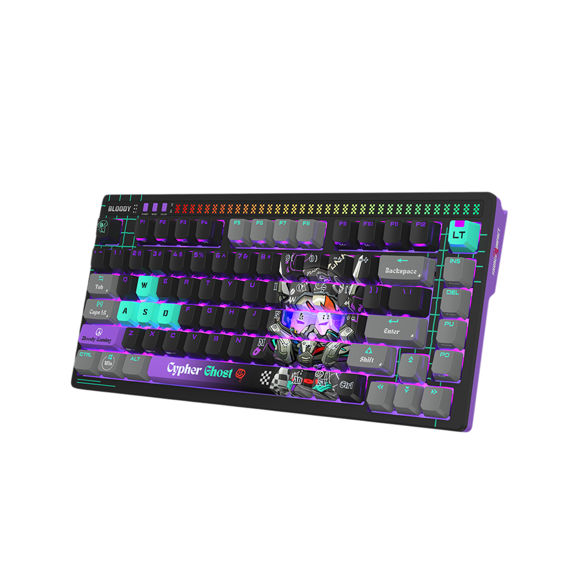 Picture of A4 TECH BLOODY AT75 CYPHER GHOST RGB ALPHA OPTICAL SWITCH VOICE-ACTIVATED LED LIGHTING BAR SAVAGE IMPACT PBT KEYCAP USB MECHANICAL GAMING KEYBOARD