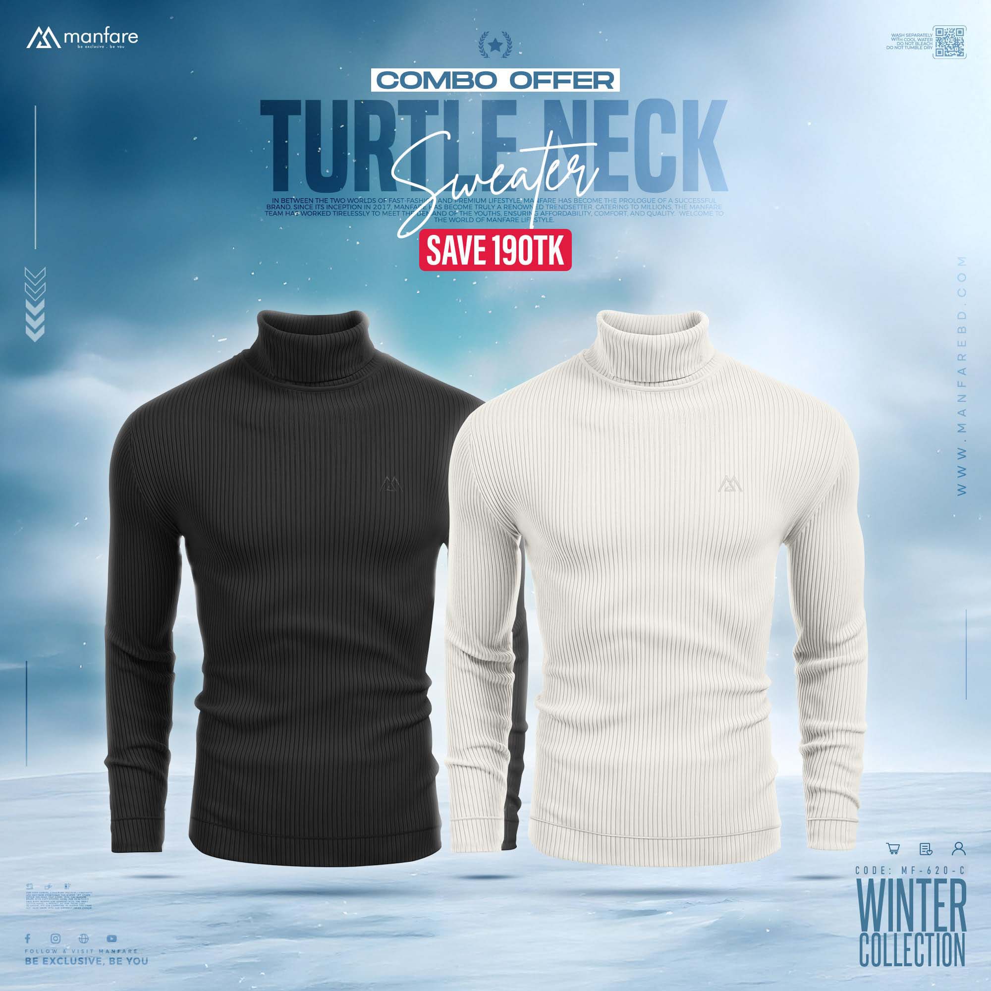 Picture of Turtle Neck Premium Rib Fabrics Sweater For Men I MF-620-C | 2 Pcs Combo Offer I Save 190tk