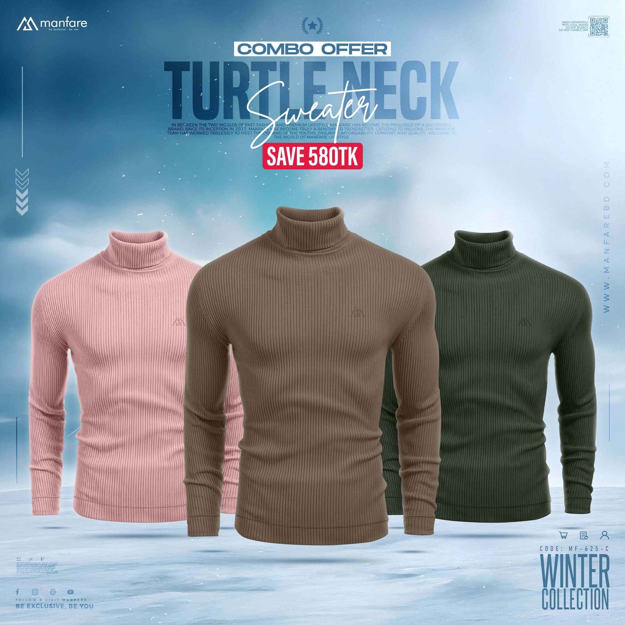 Picture of Turtle Neck Premium Rib Fabrics Sweater For Men I MF-625-C | 3 Pcs Combo Offer I Save 580tk